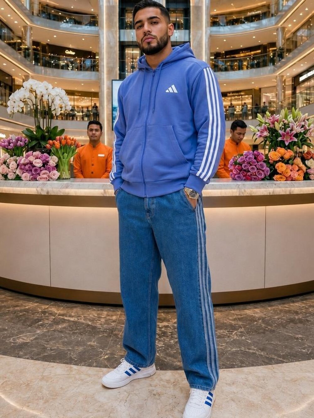 Adidas Men’s Full Zip Hoodie JX0696 2XL Blue Fusion White Athletic Sweatshirt